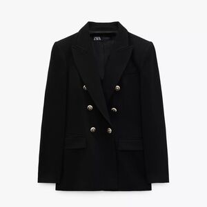 Zara Women's Black Blazer with Gold Buttons